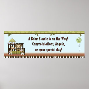 Boy MONKEY Oerwoud Safari Wieg Baby shower Banner  Poster