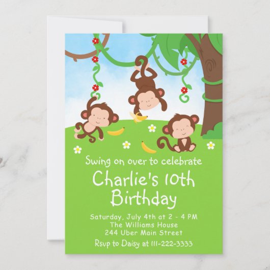 Boy Monkeys Birthday Party Invitation Kaart (Voorkant)