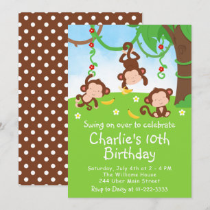 Boy Monkeys Birthday Party Invitation Kaart