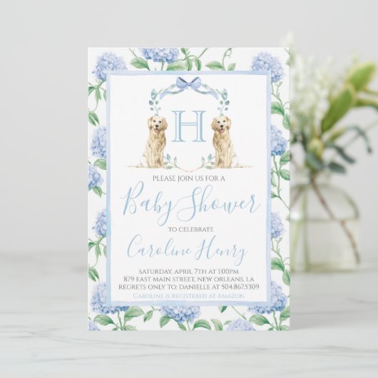 Boy Monogram Baby shower Southern Blue Dog Kaart (Staand voorkant)