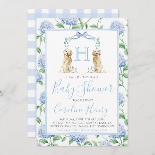 Boy Monogram Baby shower Southern Blue Dog Kaart (Voorkant / Achterkant)