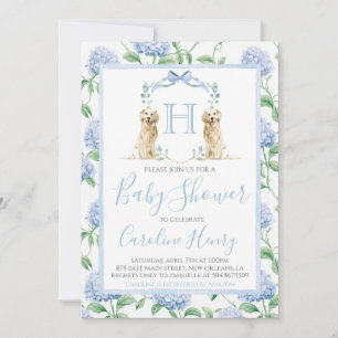 Boy Monogram Baby shower Southern Blue Dog Kaart