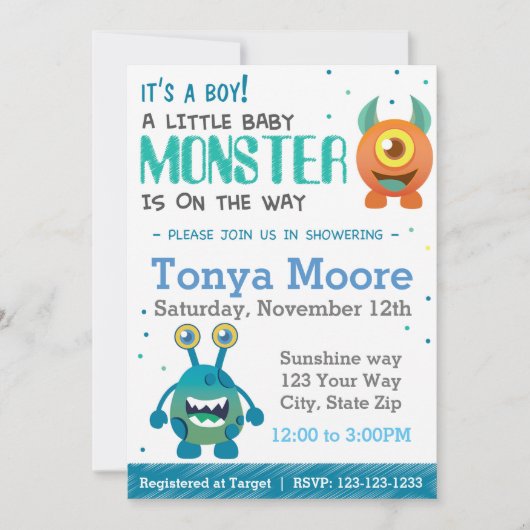 Boy Monster Baby shower Uitnodiging (Voorkant)