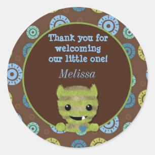 BOY MONSTER Peek a Boo Baby shower blanco PABC #1 Ronde Sticker