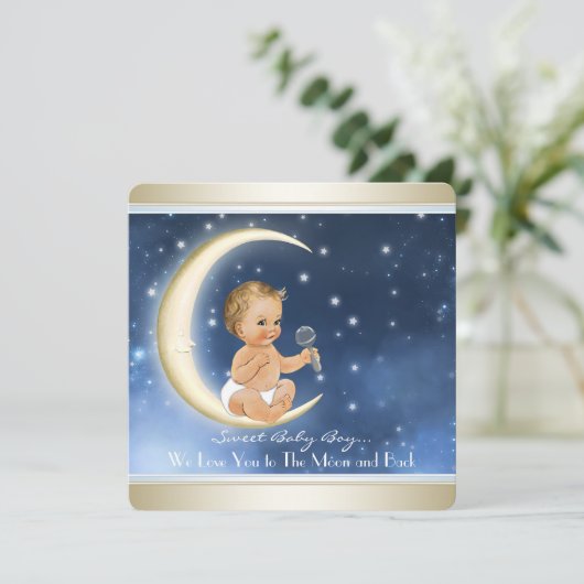 Boy Moon en het Back Baby shower Kaart (Staand voorkant)