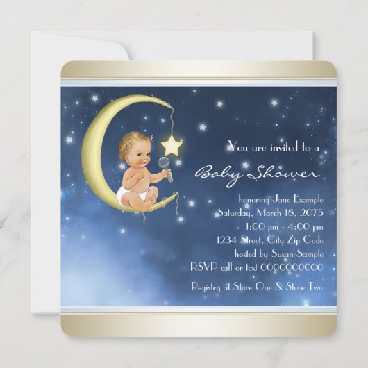 Boy Moon en het Back Baby shower Kaart (Achterkant)