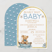 Boy Nautical Bear In A Boat Baby Shower Invitation Kaart (Voorkant / Achterkant)