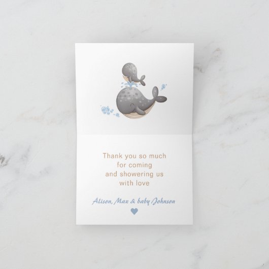 Boy Nautical Whale Baby shower bedankje Bedankkaart (Binnen)