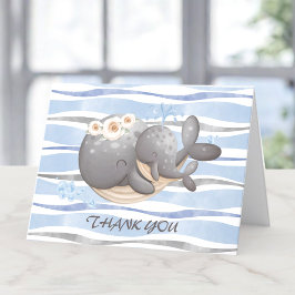 Boy Nautical Whale Baby shower bedankje Bedankkaart