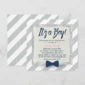 Boy Navy Blue Bow Stropdas Grey Stripes Baby showe Kaart (Voorkant / Achterkant)