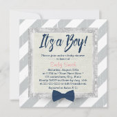 Boy Navy Blue Bow Stropdas Grey Stripes Baby showe Kaart (Voorkant)