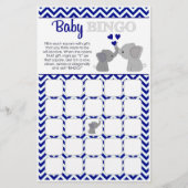 Boy Navy Elephant Baby shower BINGO Game Chev 366 Flyer (Voorkant)