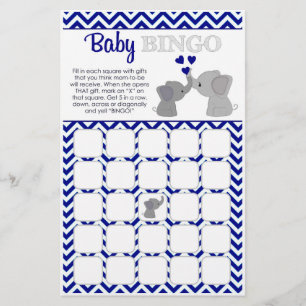 Boy Navy Elephant Baby shower BINGO Game Chev 366 Flyer
