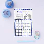 Boy Navy Elephant Baby shower BINGO Game Chev 366 Flyer (Enkel)