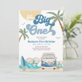 Boy Navy The Big One Surfing 1st Birthday Party Kaart (Staand voorkant)
