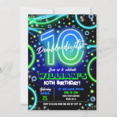 Boy Neon 10e verjaardag uitnodiging dubbele cijfer (Voorkant)