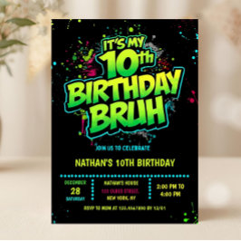 Boy Neon 10th Birthday Invitation Graffiti Style Kaart