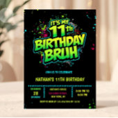 Boy Neon 11th Birthday Invitation Graffiti Style Kaart