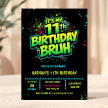 Boy Neon 11th Birthday Invitation Graffiti Style