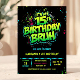 Boy Neon 15th Birthday Invitation Graffiti Style Kaart