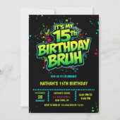 Boy Neon 15th Birthday Invitation Graffiti Style Kaart (Voorkant)