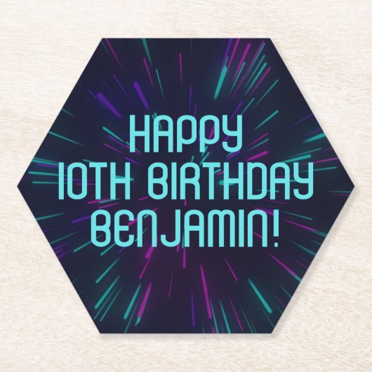 Boy Neon Blauwgroen Glow Party Kartonnen Onderzetters (Voorkant)