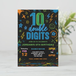 Boy Neon Dubbele cijfers 10e verjaardagsfeest Kaart