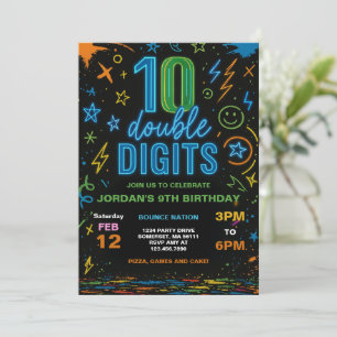Boy Neon Dubbele cijfers 10e verjaardagsfeest Kaart