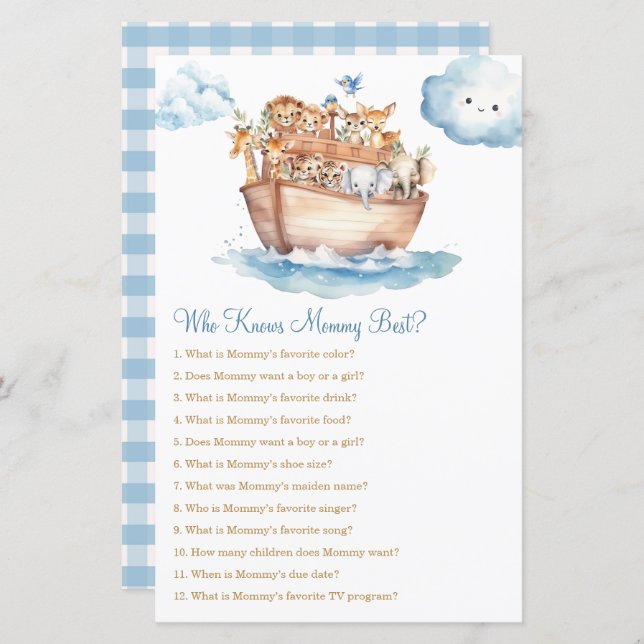 Boy Noah's Ark Baby shower die mama het beste kent (Voorkant / Achterkant)