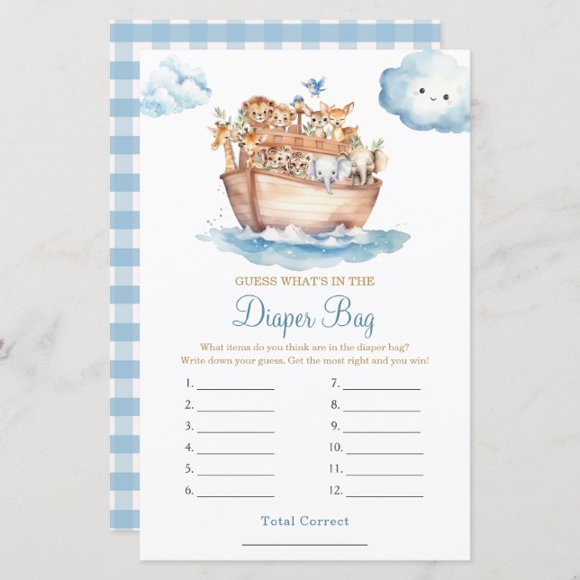 Boy Noah's Ark Baby shower Wat zit er in een luier (Voorkant / Achterkant)