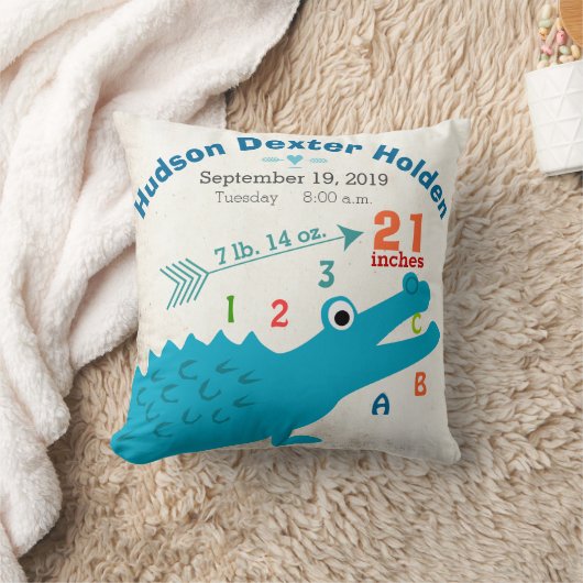 Boy Nursery Baby Birth Stat Alligator Schattige Ar Kussen (Deken)