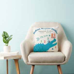 Boy Nursery Baby Birth Stat Alligator Schattige Ar Kussen
