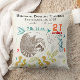 Boy Nursery Baby Birth Stat Raccoon Arrow Patroon Kussen