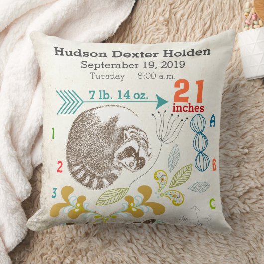 Boy Nursery Baby Birth Stat Raccoon Arrow Patroon Kussen (Deken)