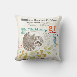 Boy Nursery Baby Birth Stat Raccoon Arrow Patroon Kussen