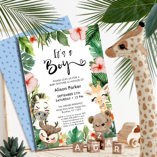 Boy Oerwoud Safari Tropisch groen Baby shower Kaart