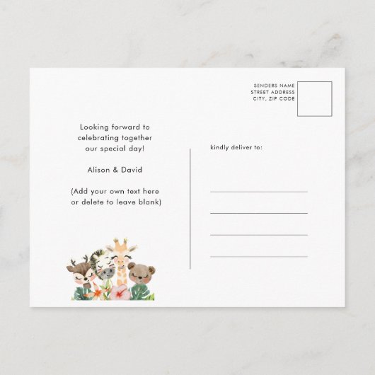 Boy Oerwoud Safari Tropisch groen Baby shower Uitnodiging Briefkaart (Achterkant)