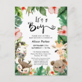 Boy Oerwoud Safari Tropisch groen Baby shower Uitnodiging Briefkaart (Voorkant)