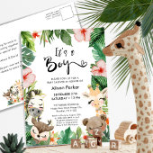 Boy Oerwoud Safari Tropisch groen Baby shower Uitnodiging Briefkaart