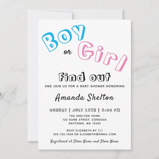 Boy of Girl Blauw Roze Geslacht Onthullen Baby sho Kaart (Voorkant)