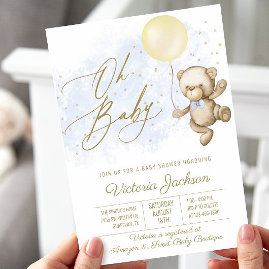 Boy Oh Baby Beer Ballon Baby shower Uitnodiging