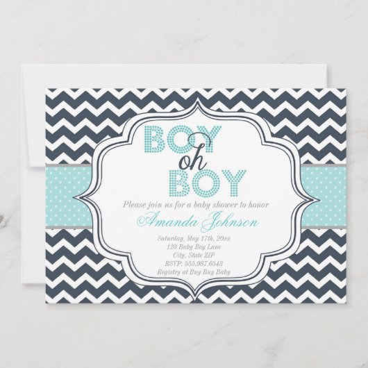 Boy Oh Boy Chic Chevron Baby shower Uitnodiging (Voorkant)