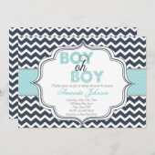 Boy Oh Boy Chic Chevron Baby shower Uitnodiging (Voorkant / Achterkant)
