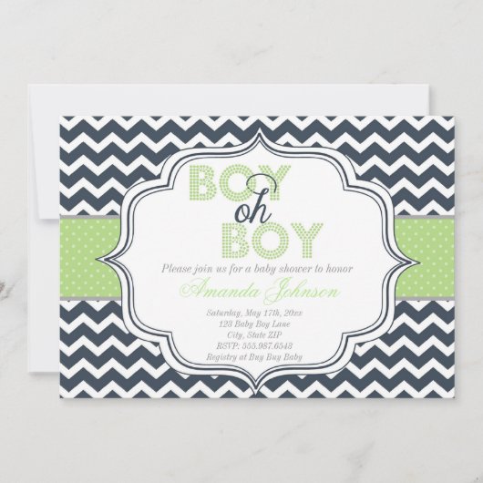 Boy Oh Boy Chic Chevron Baby shower Uitnodiging (Voorkant)