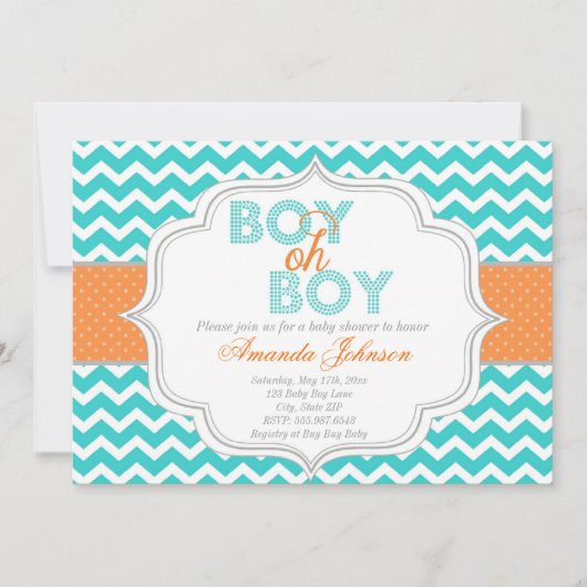 Boy Oh Boy Chic Chevron Baby shower Uitnodiging (Voorkant)