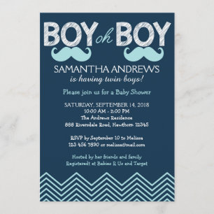 Boy Oh Boy Invitation, Twins Baby shower Uitnodige Kaart