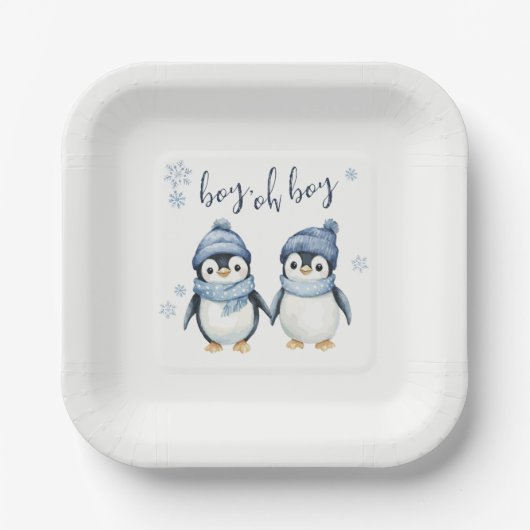 Boy Oh Boy Winter baby shower Papieren Bordje (Voorkant)