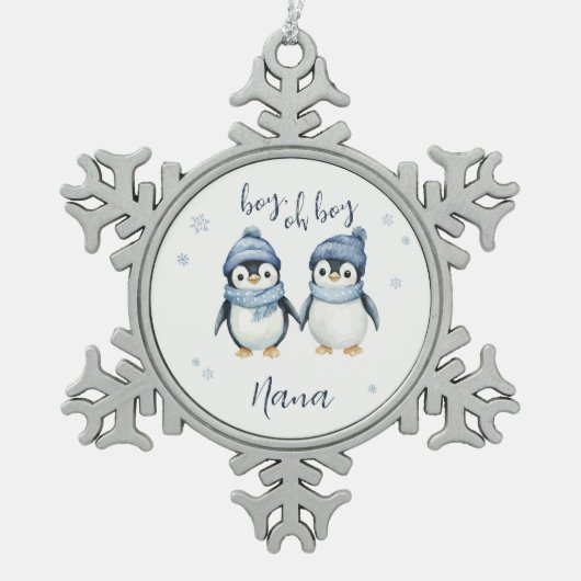 Boy Oh Boy Winter baby shower Tin Sneeuwvlok Ornament (Voorkant)