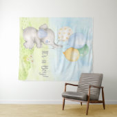 Boy Olifant Baby shower Achtergrond Wandkleed (In Situ (horizontaal))