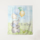 Boy Olifant Baby shower Achtergrond Wandkleed (Voorkant)